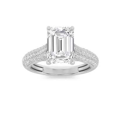 2.5CTW Emerald Lab-Grown Diamond Prong Hidden Halo Accented Engagement Ring 71 Stones