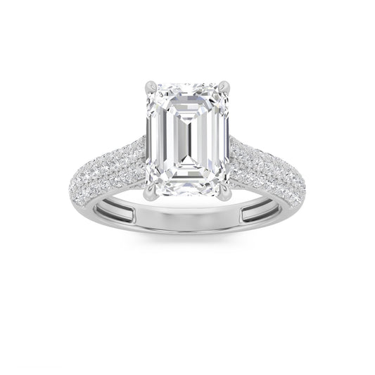 2.5CTW Emerald Lab-Grown Diamond Prong Hidden Halo Accented Engagement Ring 71 Stones