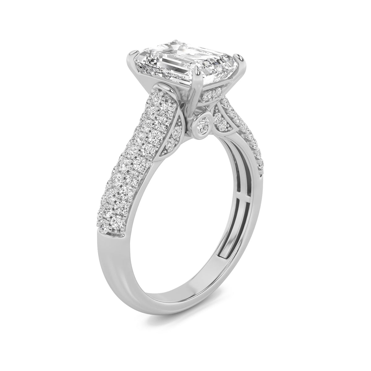 2.5CTW Emerald Lab-Grown Diamond Prong Hidden Halo Accented Engagement Ring 71 Stones
