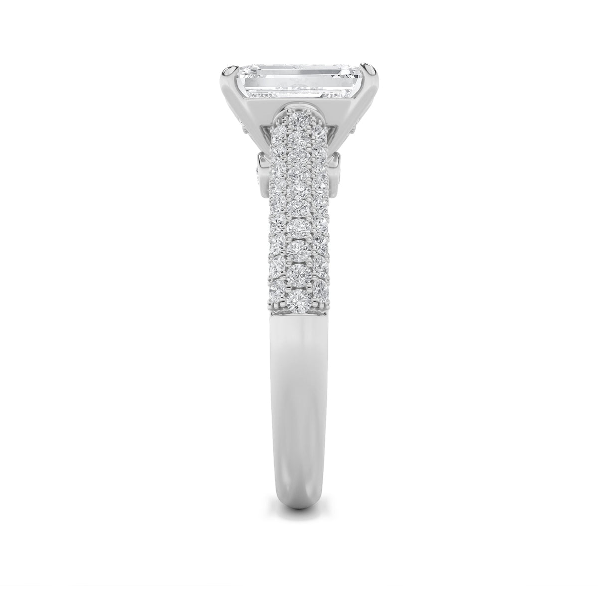 2.5CTW Emerald Lab-Grown Diamond Prong Hidden Halo Accented Engagement Ring 71 Stones