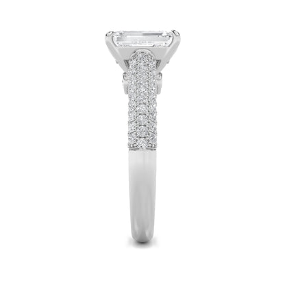 2.5CTW Emerald Lab-Grown Diamond Prong Hidden Halo Accented Engagement Ring 71 Stones