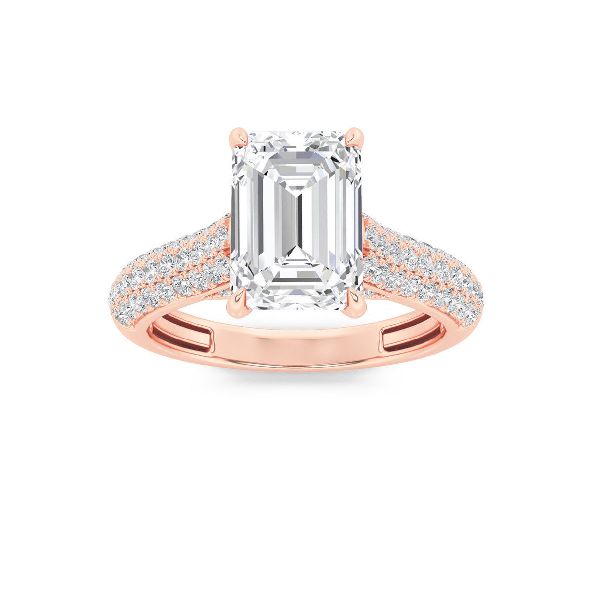 2.5CTW Emerald Lab-Grown Diamond Prong Hidden Halo Accented Engagement Ring 71 Stones
