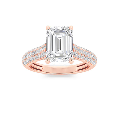 2.5CTW Emerald Lab-Grown Diamond Prong Hidden Halo Accented Engagement Ring 71 Stones