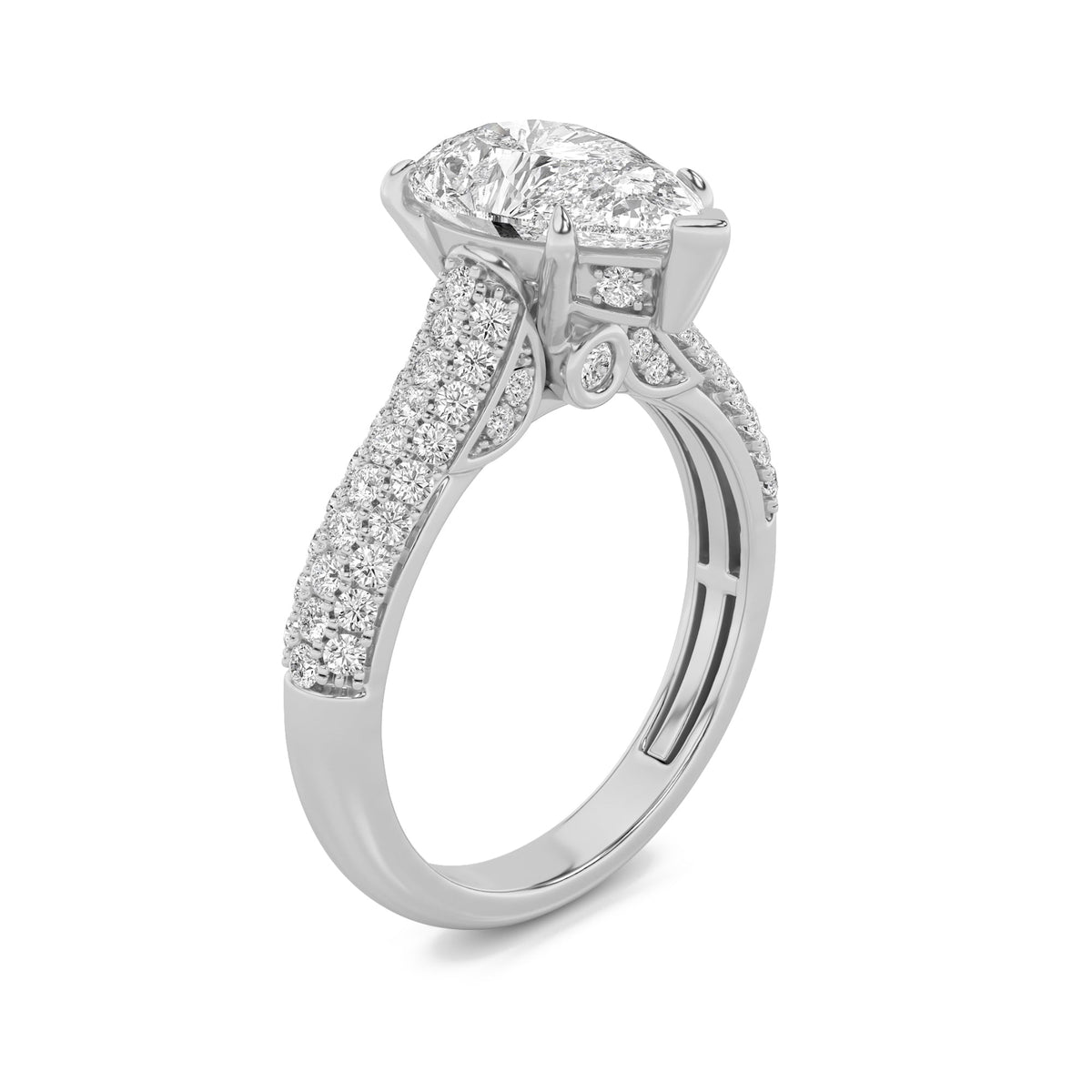 2.5CTW Pear Lab-Grown Diamond Prong Hidden Halo Accented Engagement Ring 71 Stones