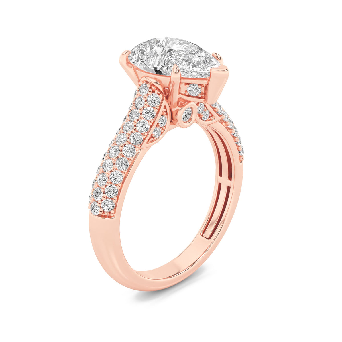 2.5CTW Pear Lab-Grown Diamond Prong Hidden Halo Accented Engagement Ring 71 Stones