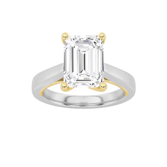 2CTW Emerald Lab-Grown Diamond Prong Two Tone Twisted Basket Cathedral Shank Solitaire Ring 1 Stone