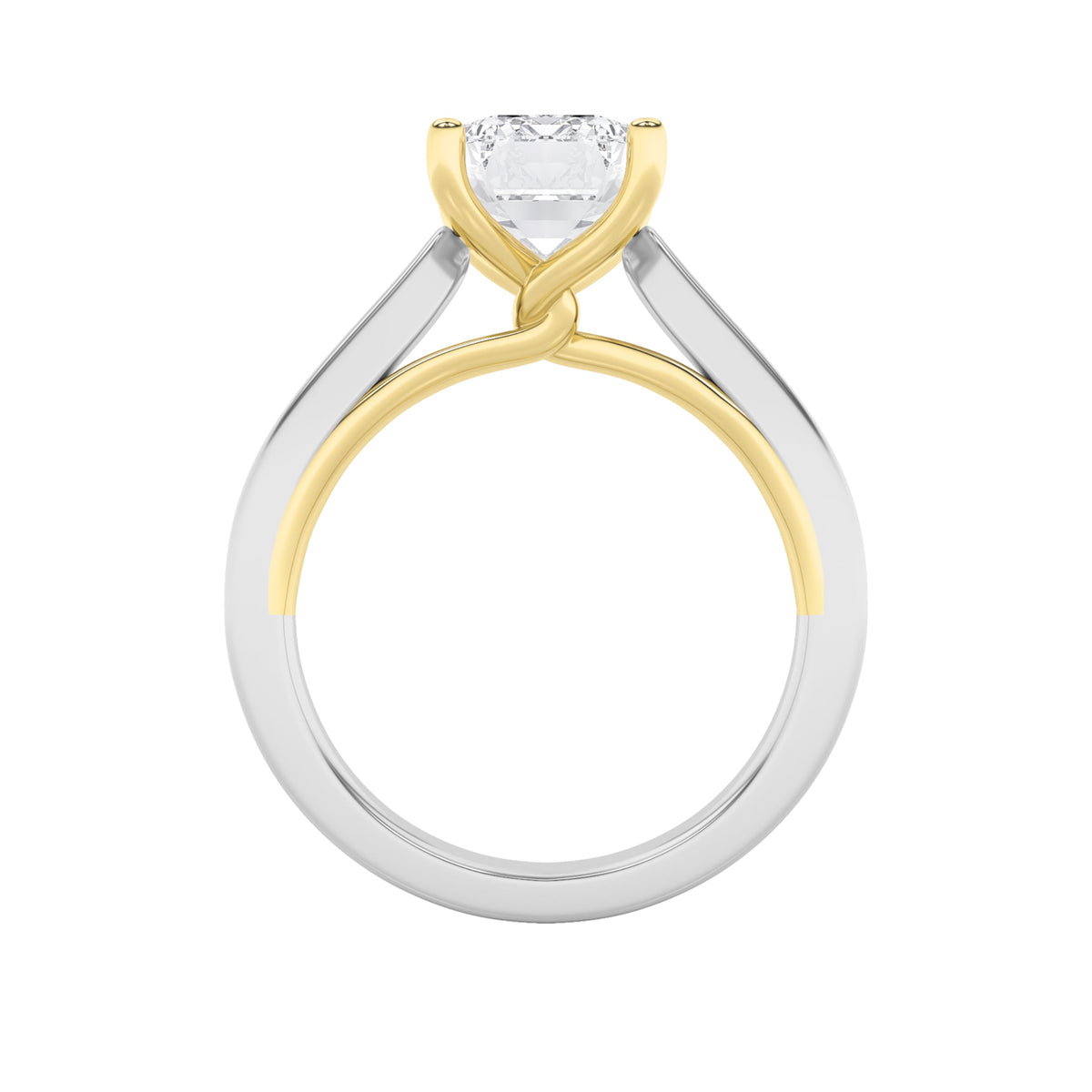 2CTW Emerald Lab-Grown Diamond Prong Two Tone Twisted Basket Cathedral Shank Solitaire Ring 1 Stone