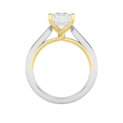 2CTW Emerald Lab-Grown Diamond Prong Two Tone Twisted Basket Cathedral Shank Solitaire Ring 1 Stone