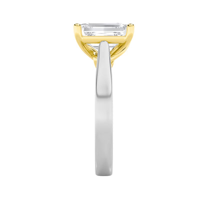 2CTW Emerald Lab-Grown Diamond Prong Two Tone Twisted Basket Cathedral Shank Solitaire Ring 1 Stone
