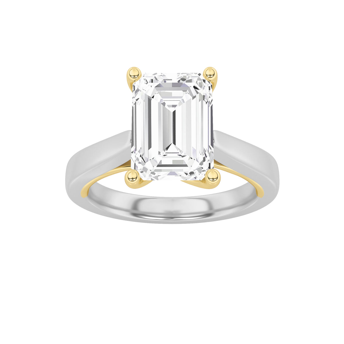 3CTW Emerald Lab-Grown Diamond Prong Two Tone Twisted Basket Cathedral Shank Solitaire Ring 1 Stone