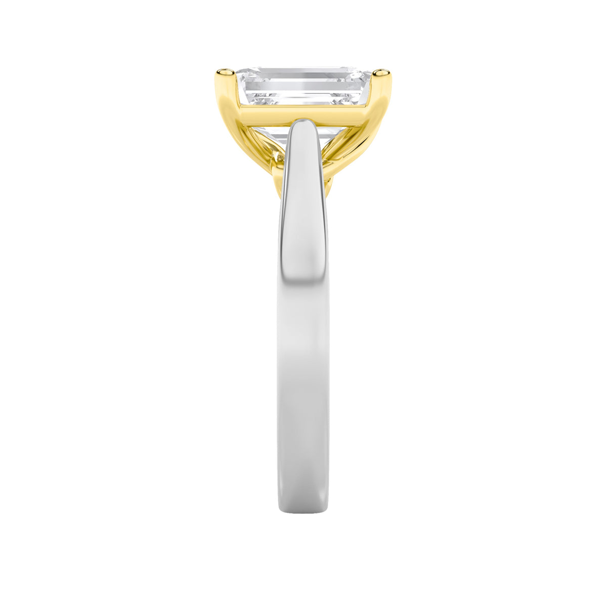 3CTW Emerald Lab-Grown Diamond Prong Two Tone Twisted Basket Cathedral Shank Solitaire Ring 1 Stone