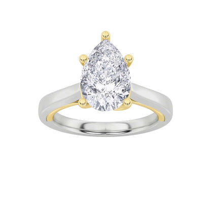 2CTW Pear Lab-Grown Diamond Prong Two Tone Twisted Basket Cathedral Shank Solitaire Ring 1 Stone