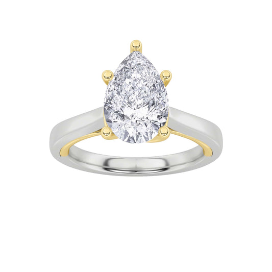 2CTW Pear Lab-Grown Diamond Prong Two Tone Twisted Basket Cathedral Shank Solitaire Ring 1 Stone