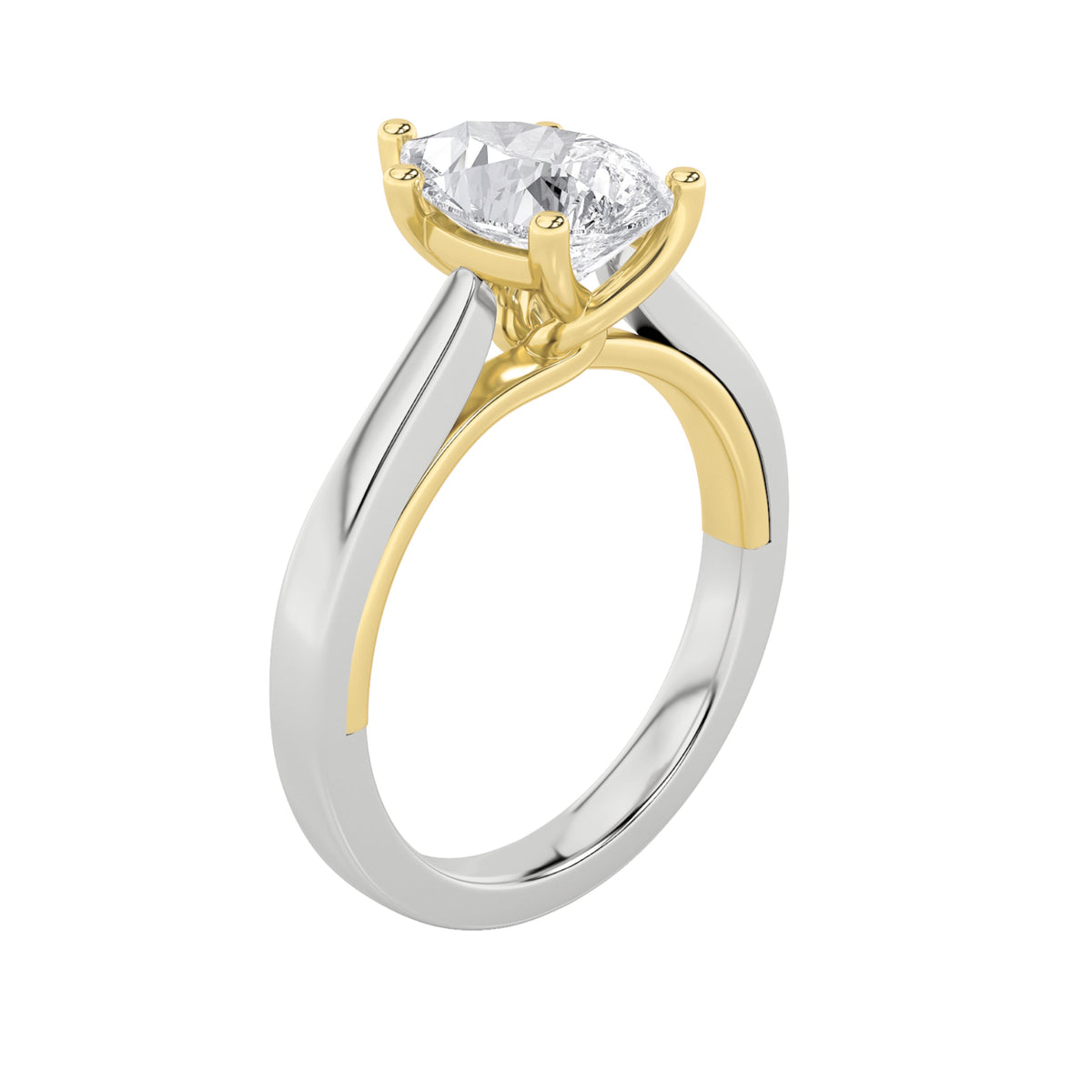 2CTW Pear Lab-Grown Diamond Prong Two Tone Twisted Basket Cathedral Shank Solitaire Ring 1 Stone
