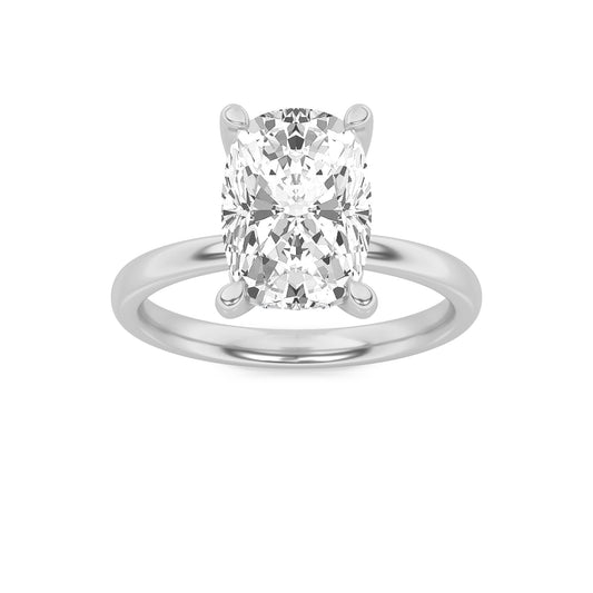 2.5CTW Elongated Cushion Lab-Grown Diamond Prong Hidden Halo Petite Shank Ring 15 Stones