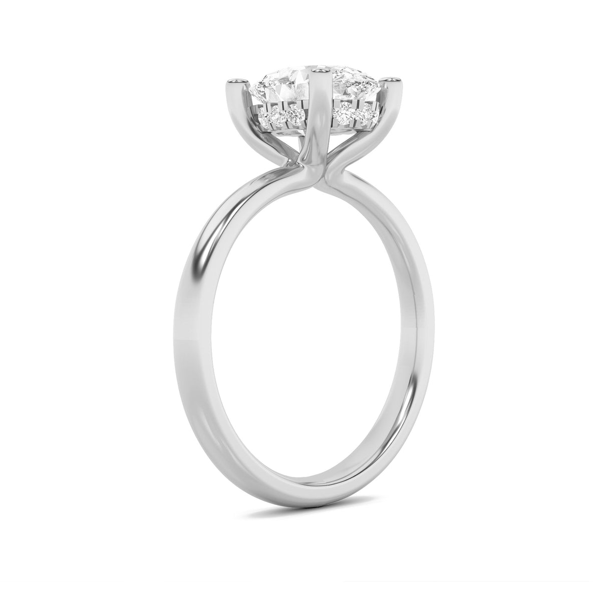 2CTW Oval Lab-Grown Diamond Prong Hidden Halo Petite Shank Ring 13 Stones 1.93ct Center