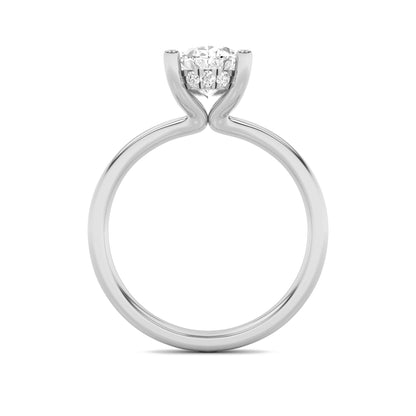 2CTW Oval Lab-Grown Diamond Prong Hidden Halo Petite Shank Ring 13 Stones 1.93ct Center