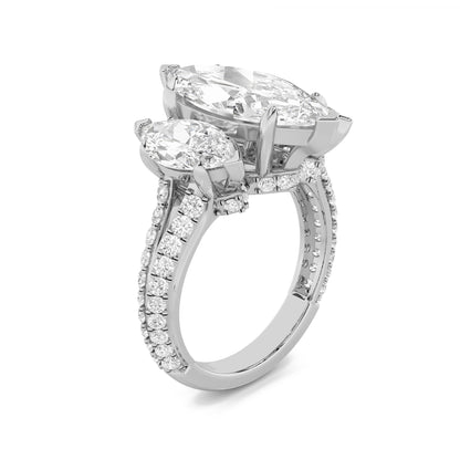 7.75CTW Marquise Lab-Grown Diamond Prong Bold Statement Accented Ring 59 Stones