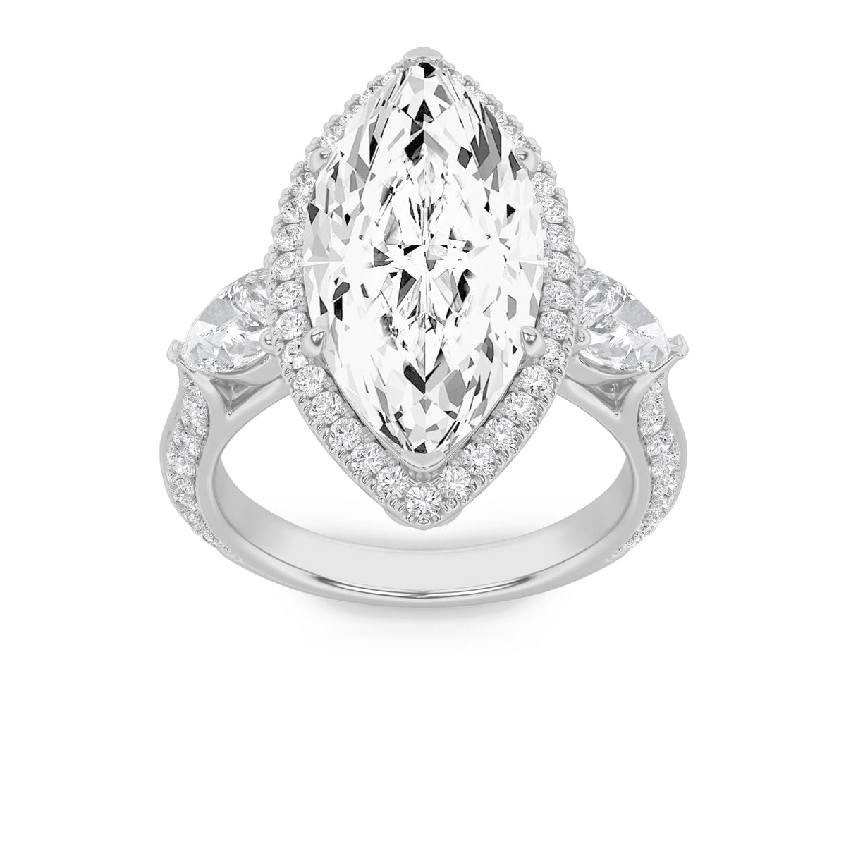6.5CTW Marquise Lab-Grown Diamond Prong Bold Statement Accented Ring 75 Stones