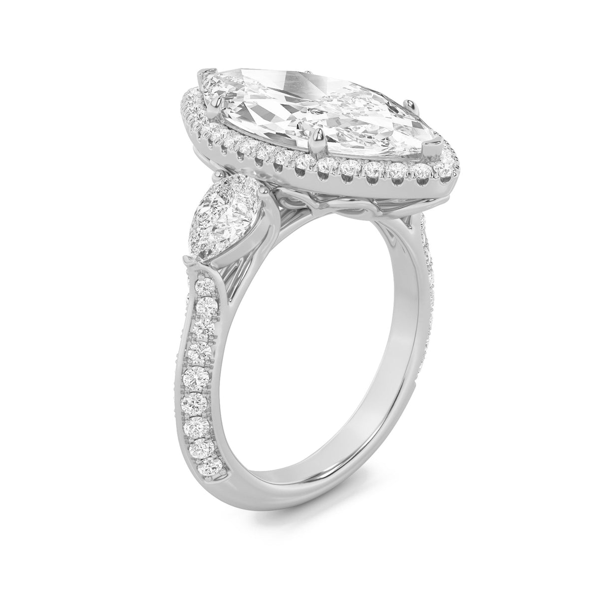 6.5CTW Marquise Lab-Grown Diamond Prong Bold Statement Accented Ring 75 Stones