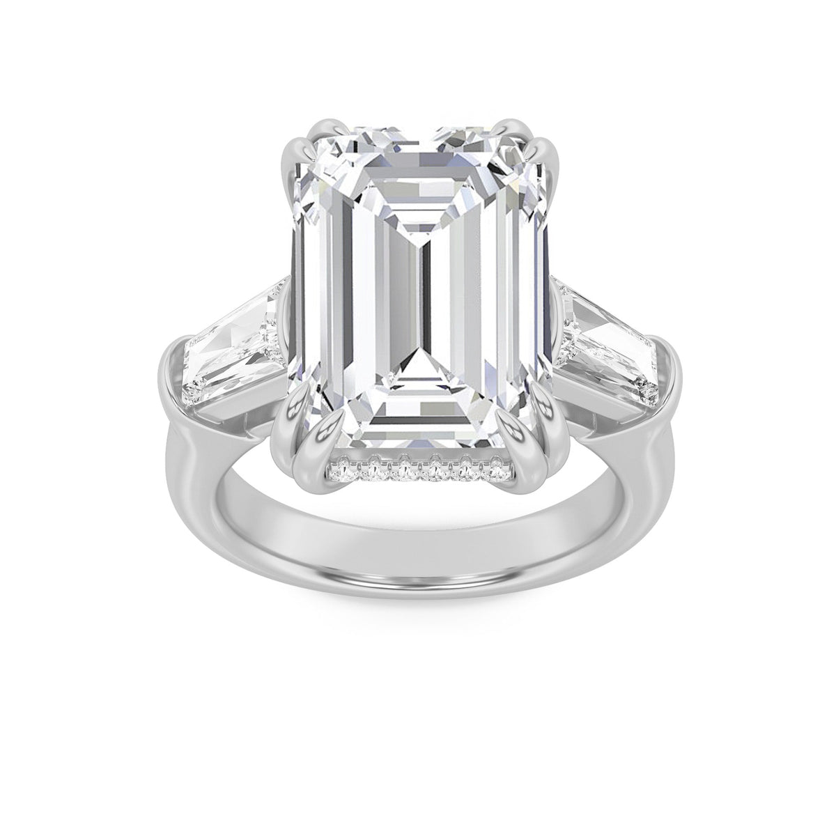 9CTW Emerald Lab-Grown Diamond Prong Bar Bold Statement Accented Ring 15 Stones