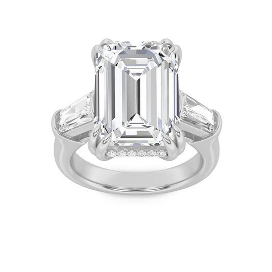 9CTW Emerald Lab-Grown Diamond Prong Bar Bold Statement Accented Ring 15 Stones