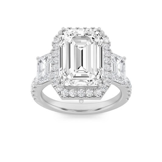 7CTW Emerald Lab-Grown Diamond Prong Bold Accented Engagement Ring 63 Stones