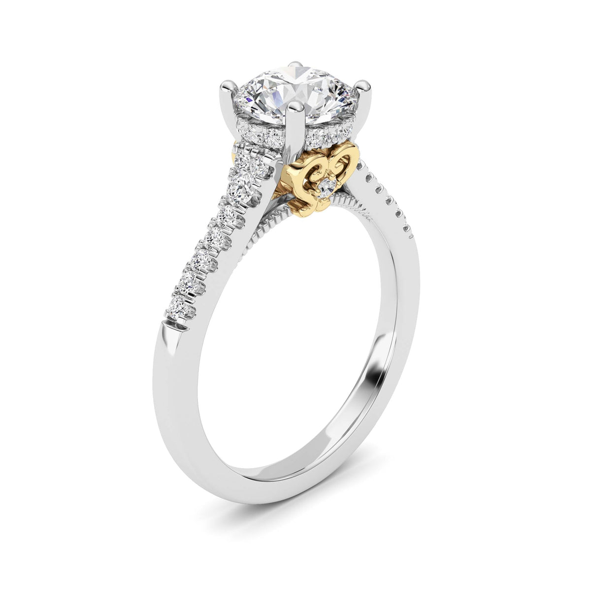 1.5CTW Round Lab-Grown Diamond Prong Accented Two Tone Engagement Ring 31 Stones