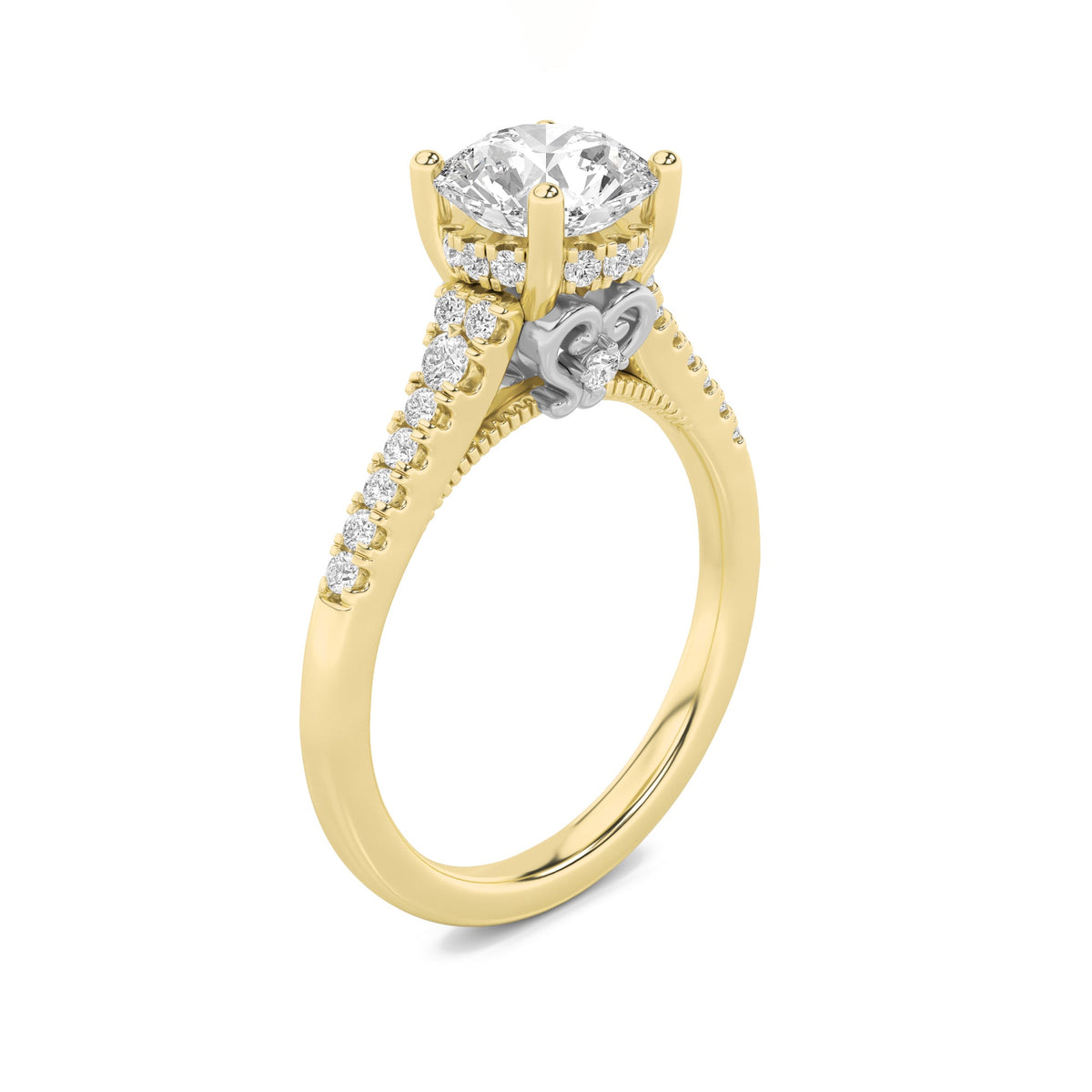 1.5CTW Round Lab-Grown Diamond Prong Accented Two Tone Engagement Ring 31 Stones