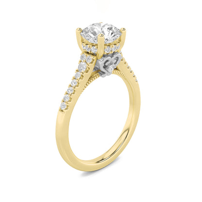 1.5CTW Round Lab-Grown Diamond Prong Accented Two Tone Engagement Ring 31 Stones