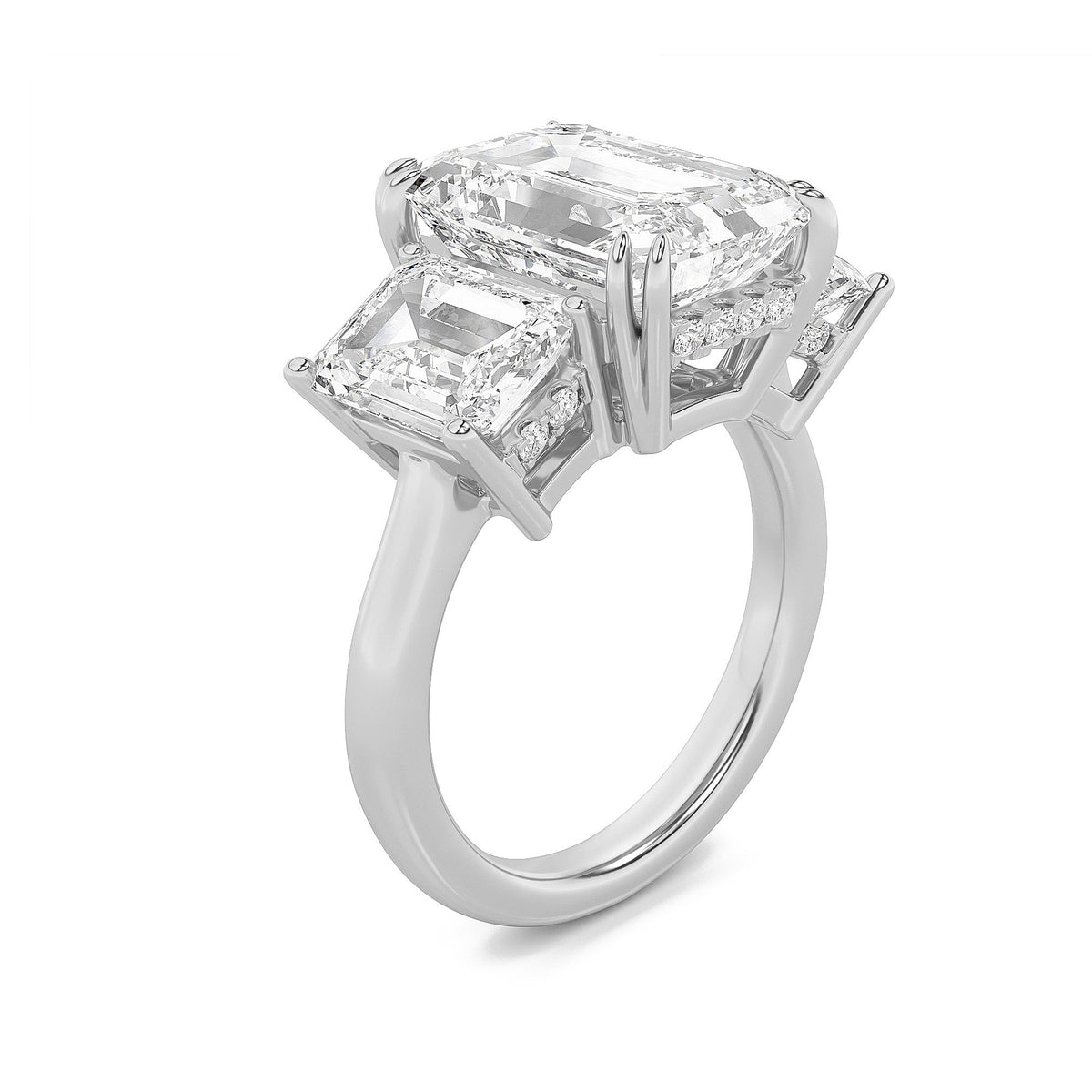 8.25CTW Emerald Lab-Grown Diamond Prong Bold Three Stone Accented Ring 19 Stones