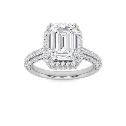 3CTW Emerald Lab-Grown Diamond Prong Halo Accented Engagement Ring 149 Stones