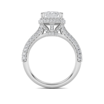 3CTW Emerald Lab-Grown Diamond Prong Halo Accented Engagement Ring 149 Stones