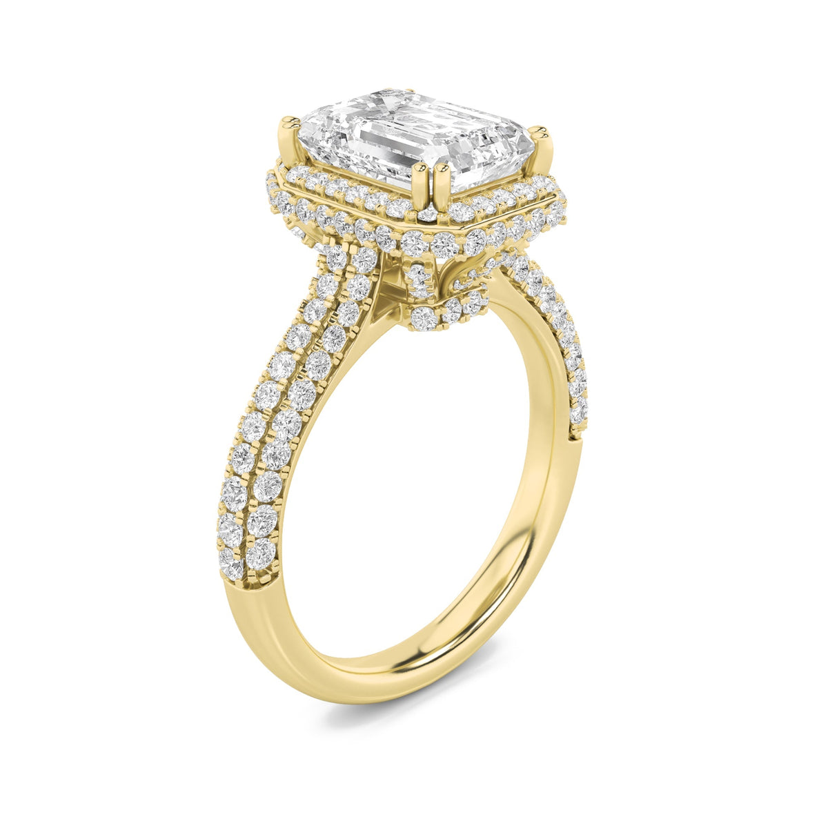 3CTW Emerald Lab-Grown Diamond Prong Halo Accented Engagement Ring 149 Stones