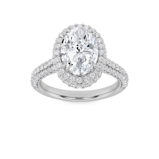 3CTW Oval Lab-Grown Diamond Prong Halo Accented Engagement Ring 139 Stones