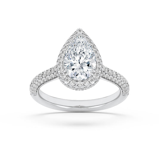 3CTW Pear Lab-Grown Diamond Prong Halo Accented Engagement Ring 144 Stones