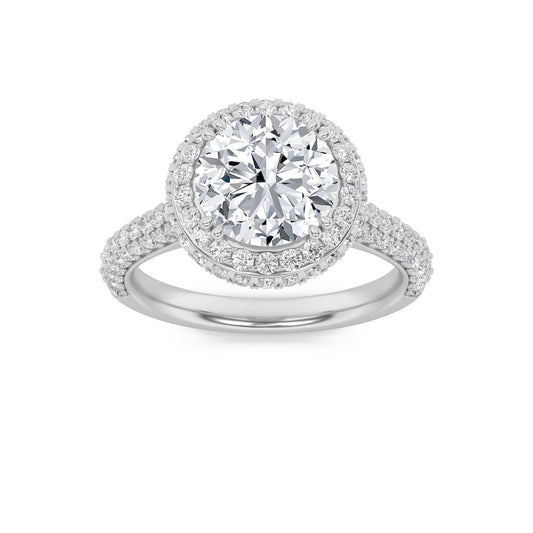 3CTW Round Lab-Grown Diamond Prong Halo Accented Engagement Ring 137 Stones