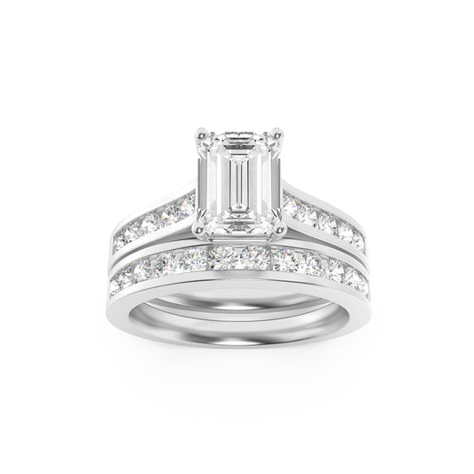 2CTW Emerald Lab-Grown Diamond Prong Channel Set Bridal Engagement Ring 25 Stones