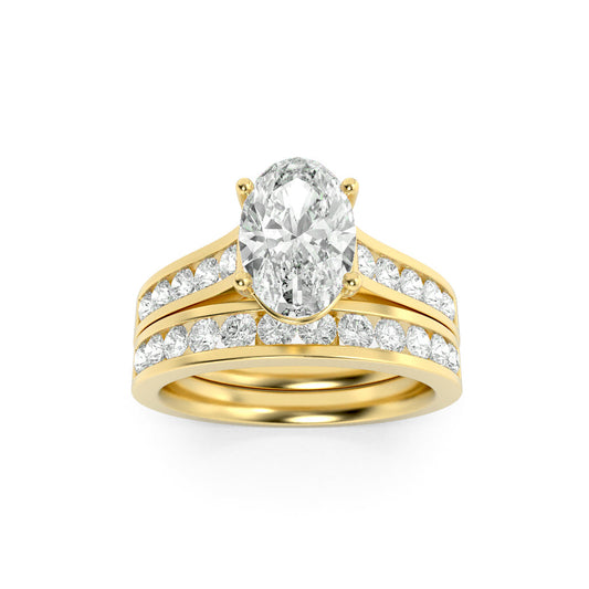 2CTW Oval Lab-Grown Diamond Prong Channel Set Bridal Engagement Ring 25 Stones