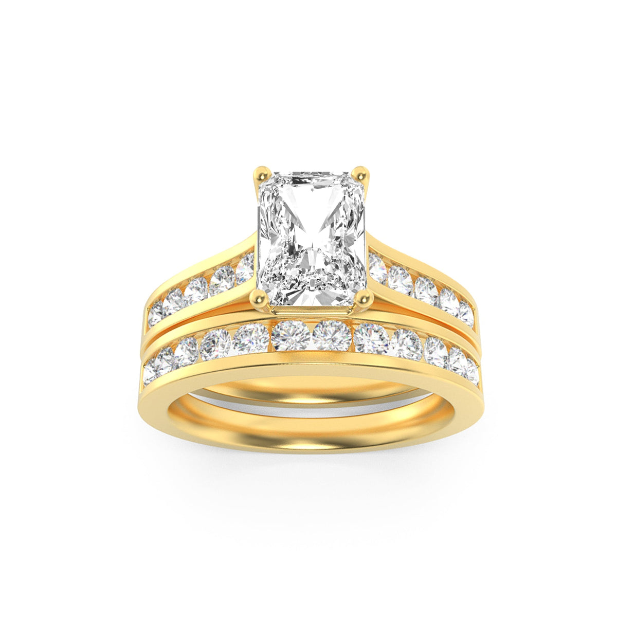 2CTW Radiant Lab-Grown Diamond Prong Channel Set Bridal Engagement Ring 25 Stones