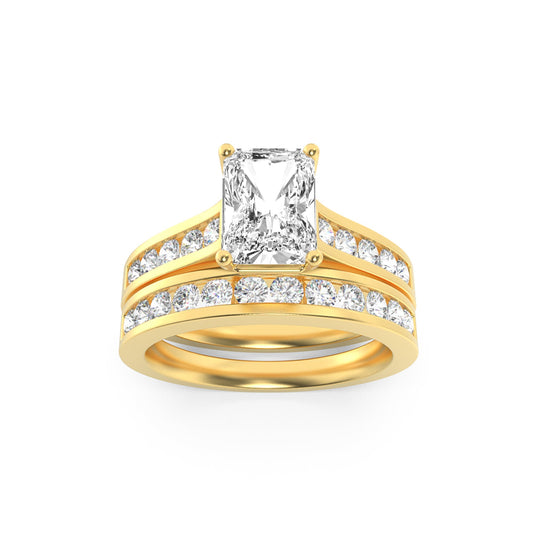 2CTW Radiant Lab-Grown Diamond Prong Channel Set Bridal Engagement Ring 25 Stones