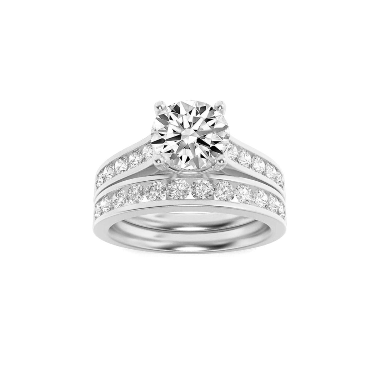 2CTW Round Lab-Grown Diamond Prong Channel Set Bridal Engagement Ring 25 Stones