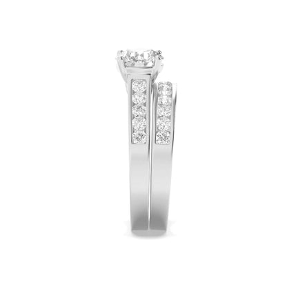 2CTW Round Lab-Grown Diamond Prong Channel Set Bridal Engagement Ring 25 Stones
