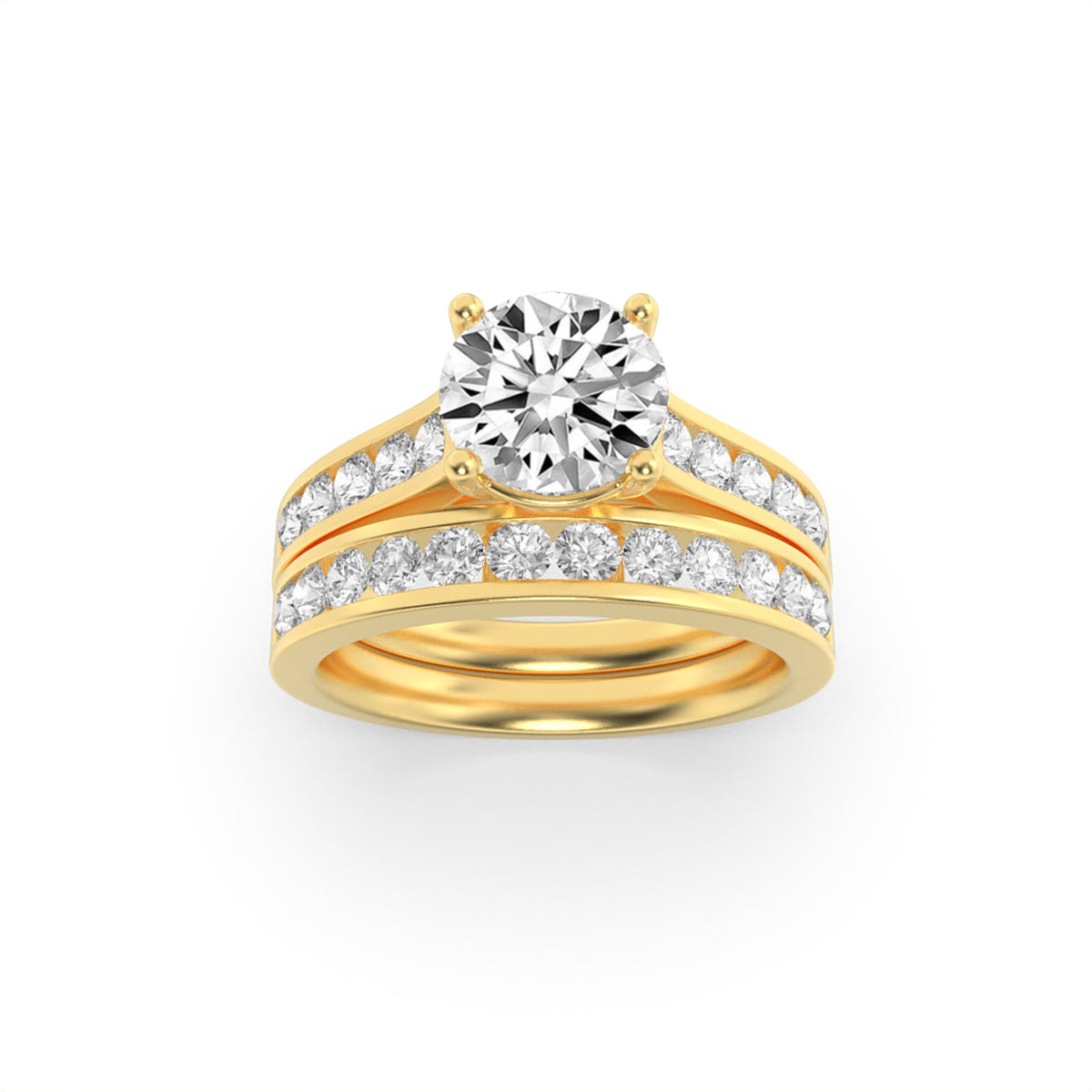 2CTW Round Lab-Grown Diamond Prong Channel Set Bridal Engagement Ring 25 Stones