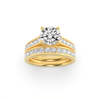 2CTW Round Lab-Grown Diamond Prong Channel Set Bridal Engagement Ring 25 Stones