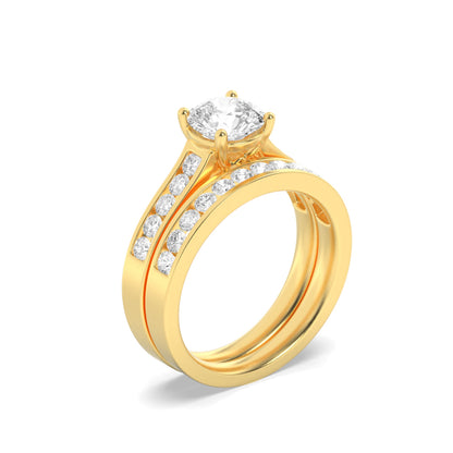 2CTW Round Lab-Grown Diamond Prong Channel Set Bridal Engagement Ring 25 Stones