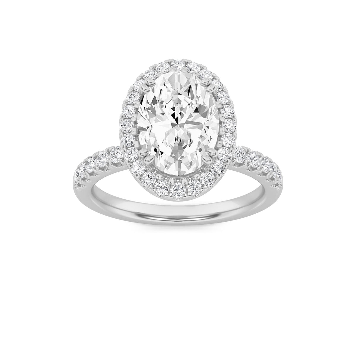 3CTW Oval Lab-Grown Diamond Prong Halo Accented Engagement Ring 71 Stones