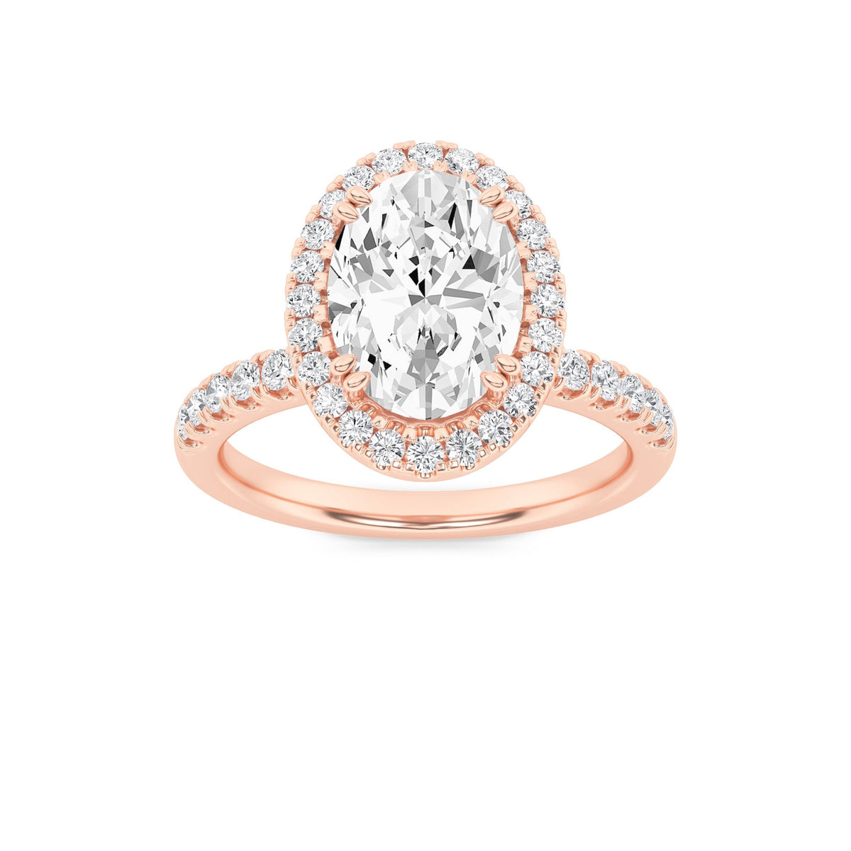 3CTW Oval Lab-Grown Diamond Prong Halo Accented Engagement Ring 71 Stones