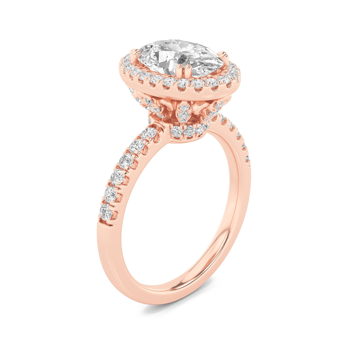 3CTW Oval Lab-Grown Diamond Prong Halo Accented Engagement Ring 71 Stones