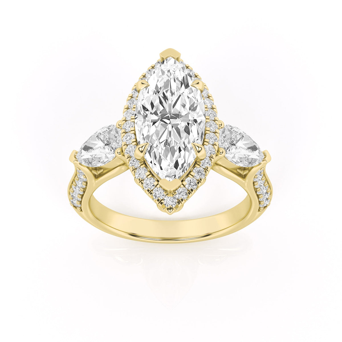 3CTW Marquise Lab-Grown Diamond Prong Three Stone Halo Engagement Ring 55 Stones
